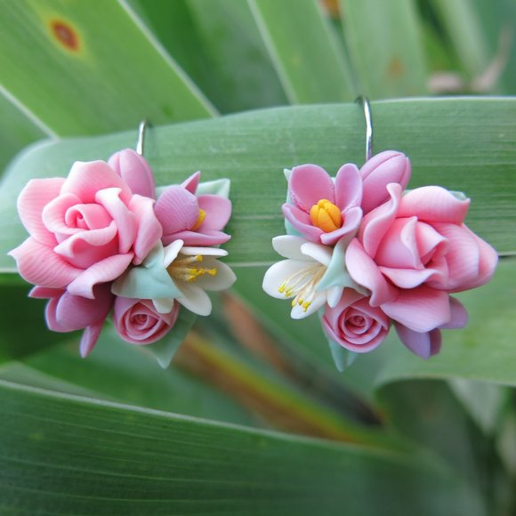 Handmade Jewelry - Pink Rose Cherry Blossom Earrings